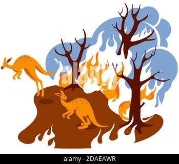 Forest Fire 2D Vektor Webbanner, Poster Stock Vektor