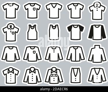 Shirt Icons Schwarz & Weiß Sticker Set Groß Stock Vektor
