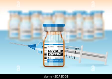 Covid-19 Coronavirus-Impfstoff und Spritze Stock Vektor
