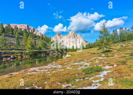 Natürliche Berglandschaft auf der Fanes Alm, Dolomiten von Fanes Sennes Prags, St. Vigil in Enneberg, Bozen, Südtirol, Italien, Europa, Stockfoto