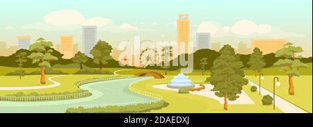 Urban Park flache Farbe Vektor Illustration Stock Vektor