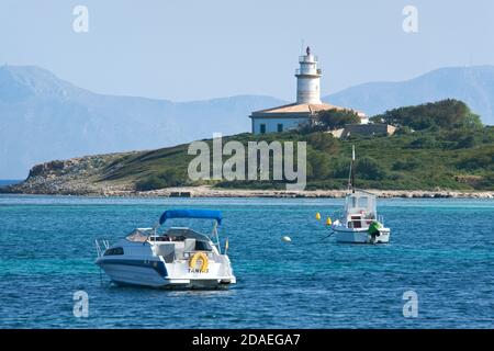 Geographie / Reisen, Spanien, Mallorca, Alcudia, Leuchtturm auf Isla de Alcanada, Alcudia, Balearen, Additional-Rights-Clearance-Info-not-available Stockfoto