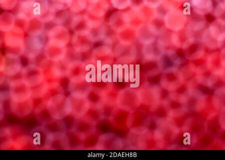 Der Hintergrund ist rot, unfokusiert. Bokeh sieht aus wie Blutkörperchen, flache Körper, Erythrozyten. Stockfoto