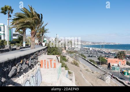 Blick auf das Stadtzentrum von Playa del Ingles, Maspalomas, Gran Canaria, Spanien. Stockfoto