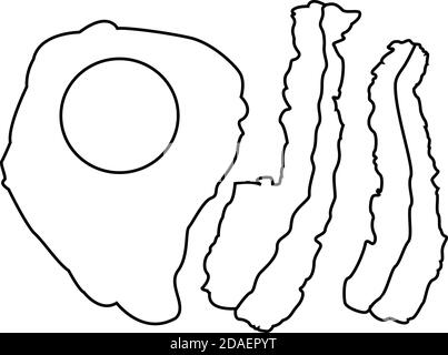 Vector line realistisches englisches Frühstück - leckerer Speck, Spiegelei. Köstliche, gesunde Lebensmittel isoliert auf weißem Hintergrund. Natürliche Ernährung Stock Vektor