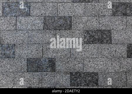Pflaster Stein Textur. Altes Ziegelsteinbodenmuster. Kopfsteinpflaster Gehweg Blick von oben. Kopfsteinpflaster Rock Straße Weg. Quadratische Konstruktion außen in der Nähe. Graues sl Stockfoto