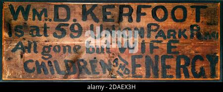 Schild an das erste Gebäude, das nach dem Brand von Chicago 1871 im verbrannten Viertel errichtet wurde. Stockfoto