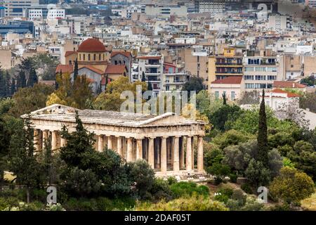 Der alte Tempel von Hephaestus, oder "Thisseion", wie es am weitesten bekannt ist, in Athen, Griechenland, Europa Stockfoto