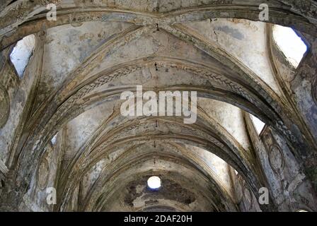 Decke der Hohen Kirche, verlassene Kirche in Kayakoy (Karmylassos) aus dem 17. Jahrhundert, Fethiye, Türkei Stockfoto