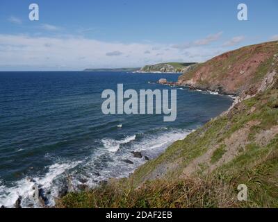 Challborough Bay und Burgh Island, Devon, Großbritannien. Stockfoto