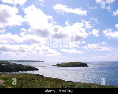 Challborough Bay und Burgh Island, Devon, Großbritannien. Stockfoto