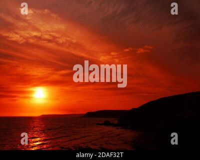 Challborough Bay und Burgh Island, Devon, Großbritannien. Stockfoto