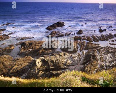 Challborough Bay und Burgh Island, Devon, Großbritannien. Stockfoto