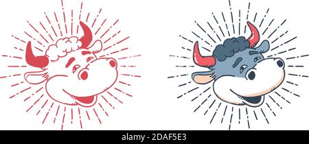 Vintage Cartoon lächelnd Stier Kopf Stock Vektor