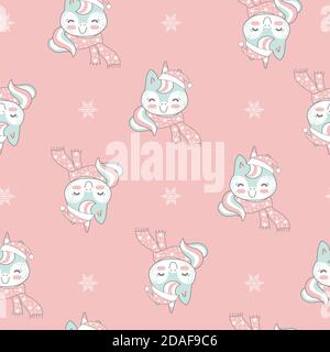 Nahtlose Muster Vektor Frohe Weihnachten Einhorn auf rosa Stock Vektor