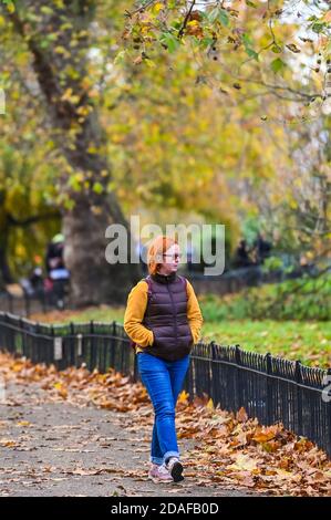 London, Großbritannien. November 2020. Trotz der neuen Einschränkungen gibt es viele Menschen draußen und draußen. Genießen Sie das Herbstwetter und die Farben im St James Park während der ersten vollen Woche der zweiten Coronavirus Lockdown. Kredit: Guy Bell/Alamy Live Nachrichten Stockfoto