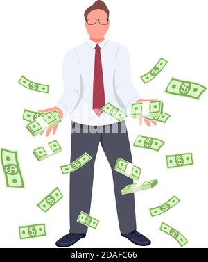 Büroangestellter wirft Geld bis flache Farbe Vektor gesichtslosen Charakter Stock Vektor
