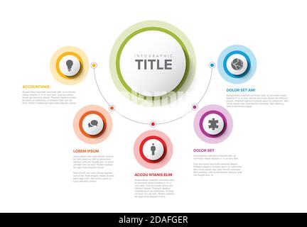 Infografievorlage Vector Multifunktions mit Titel- und fünf Elementoptionen und modernen Farben auf weißem Hintergrund Stock Vektor