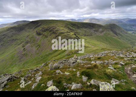 Blick von der Threshthwaite Mündung entlang des Troutbeck Tals, Kirkstone Pass, Lake District National Park, Cumbria, England, UK Stockfoto