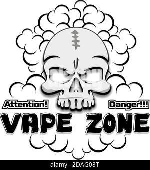Vape, E-Zigarette Logo, Emblem. Schädel mit Rauch. Abbildung, Vektor . Stock Vektor