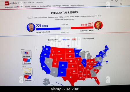 CNN Screenshot zeigt den aktuellen Stand der US-amerikanischen Präsidentschaftswahlen 2020 am 4. November 2020. Stockfoto