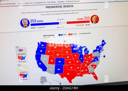 CNN Screenshot zeigt den aktuellen Stand der US-amerikanischen Präsidentschaftswahlen 2020 am 5. November 2020. Stockfoto