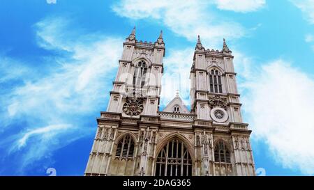 Westminster Abbey, niedrige Ansicht, Stiftskirche St. Peter in Westminster, City of Westminster, London, England, Großbritannien. Stockfoto