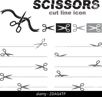 Schere Schneide Linie . Silhouette der Schere zeigt die Linie, entlang der zu schneiden. Abbildung, Vektor Stock Vektor