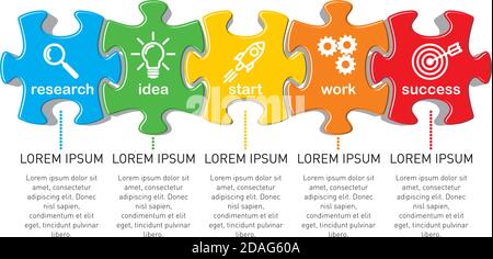 Vektor Infografik Design-Vorlage mit Puzzles Startup-Schritte. Kann für Prozessdiagramm, Präsentationen, Workflow-Layout, Banner, Flussdiagramm, in verwendet werden Stock Vektor