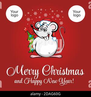 Ratte Weihnachtsmann auf rotem Hintergrund. Frohe Weihnachten und ein glückliches neues Jahr! Weihnachtskarte. Abbildung, Vektor Stock Vektor
