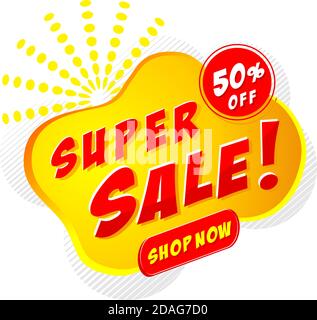 Super Verkauf Rabatt Banner Vorlage Promotion auf transparentem Hintergrund. 50 % Rabatt auf den Preis. Abbildung, Vektor Stock Vektor
