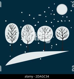 Vektorkarte mit handgezeichneten Winterbäumen unter dem Schnee. Stock Vektor