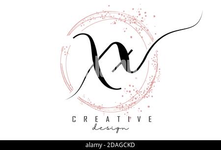 Handgeschriebenes XX-X-Letter-Logo mit funkelnden Kreisen mit rosa Glitzer. Dekorative Vektorgrafik mit X-Buchstaben. Stock Vektor