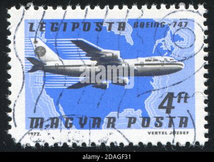 UNGARN - UM 1977: Stempel gedruckt von Ungarn, zeigt Flugzeug, um 1977 Stockfoto