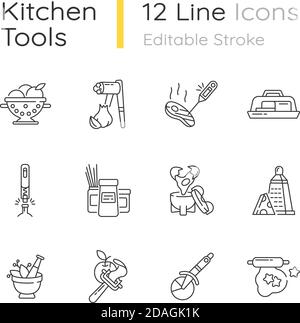 Küchenwerkzeuge lineare Symbole gesetzt Stock Vektor