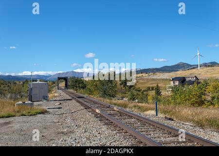 Canadian Pacific Railway Bridge in Lundbreck, Southern Alberta, Kanada Stockfoto