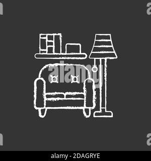 Wohnzimmermöbel Kreide weißes Symbol auf schwarzem Hintergrund Stock Vektor