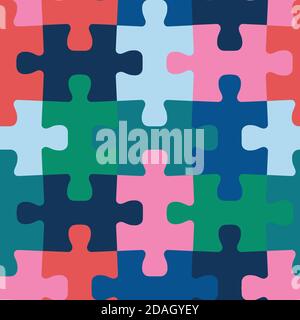 Puzzle Stücke nahtlose Vektor Hintergrund. Wiederholende bunte Muster für Stoff, Kinder tragen, Kinder Dekor. Stock Vektor