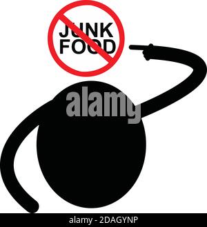 Illustration Vektor Fett Mann Symbol mit dem Zeichen der Stop Junk-Food auf dem Kopf, Diät-Konzept Stock Vektor