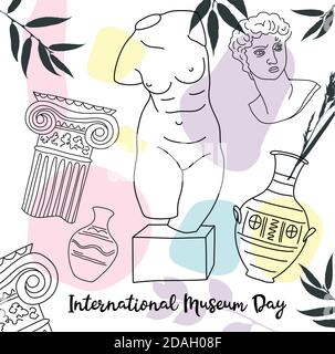 Internationaler Museumstag. Vektor-Illustration in Trendlinie Kunst für Museum. Oneline-Stil mit geometrischer Form in Pasterfarben. Stock Vektor