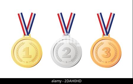 Realistische goldene Auszeichnungen für den Gewinner des Wettbewerbs. Realistische Medaillen Stock Vektor