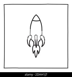 Doodle Rakete Symbol oder Logo, von Hand mit dünnen schwarzen Linie gezeichnet. Stock Vektor