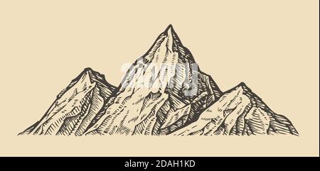 Skizze der Berglandschaft. Natur Vintage Vektor Illustration Stock Vektor