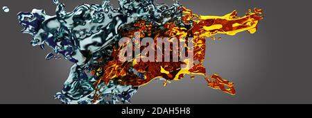 3D Render, Glossy Shiny Liquids Splash, Abstract Fluid Hintergrund Stockfoto