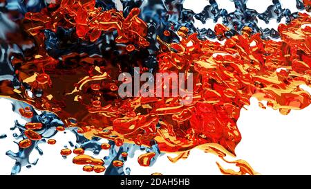 3D Render, Glossy Shiny Liquids Splash, Abstract Fluid Hintergrund Stockfoto