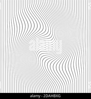 Illustration Vektor vertikale Linien mit Streifenmuster oder Hintergrund mit welligen, geschwungenen Verzerrungseffekt. Stock Vektor