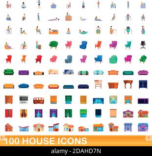 100 Haus-Icons gesetzt. Cartoon-Illustration von 100 Haus Symbole Vektor-Set isoliert auf weißem Hintergrund Stock Vektor