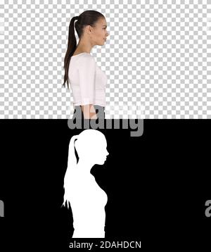 Junge Geschäftsfrau läuft, Alpha Channel Stockfoto