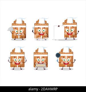 Cartoon Charakter von Geschenk-Cookies mit verschiedenen Chef Emoticons Stock Vektor