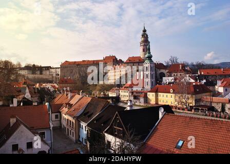 Cesky Krumlov, Tschechische Republik - Mai 2014. Mittelalterliche Burg in Cesky Krumlov in der Tschechischen Republik 26. Mai 2014. Stockfoto